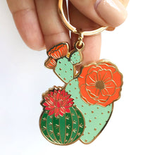 Load image into Gallery viewer, Blooming Cacti Plant Keychain | Summer Gift + Garden Gift
