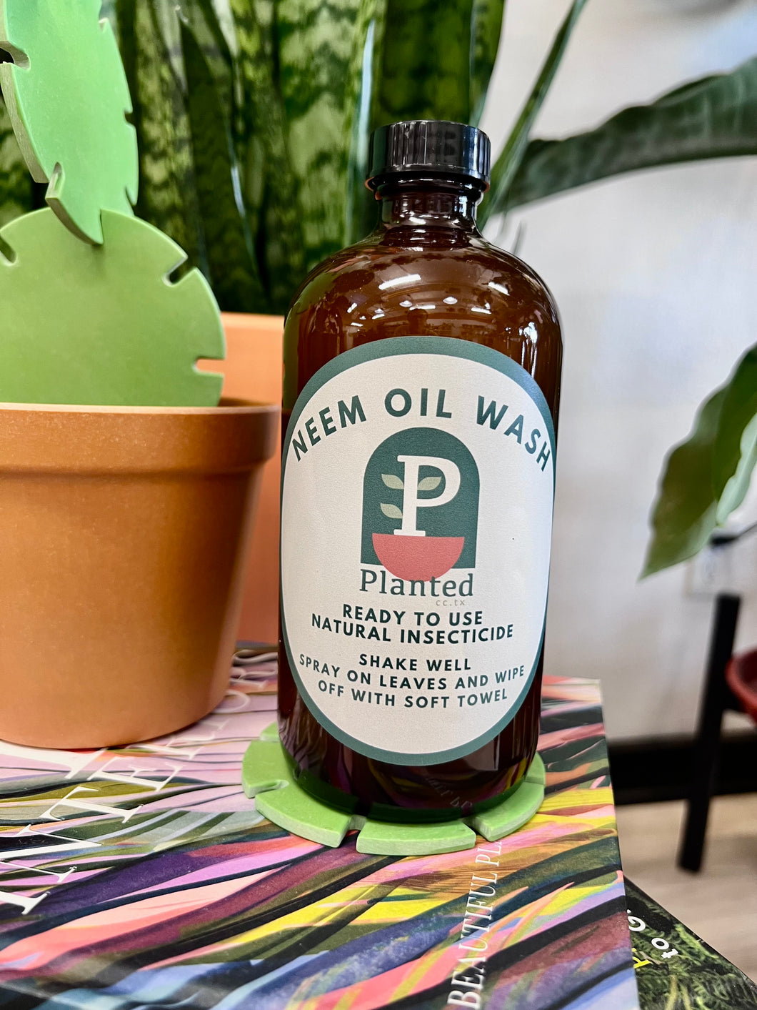 Neem oil wash in glass bottle